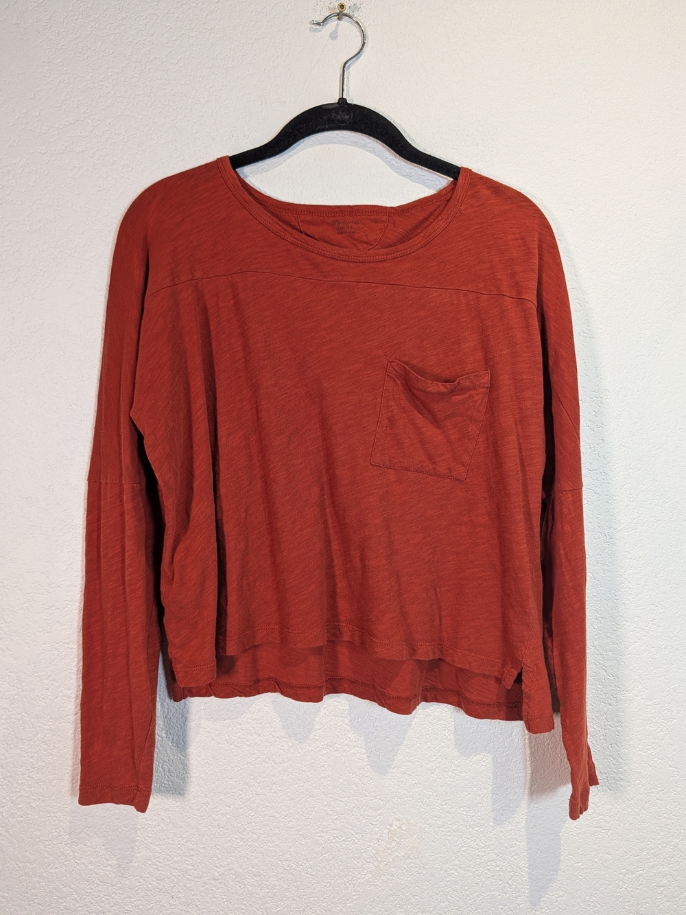 Madewell Long Sleeve Pocket Top in Rust, Size XS